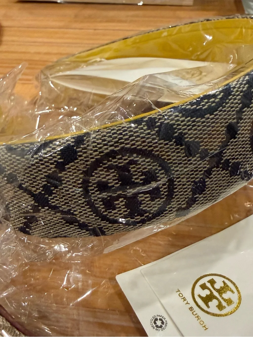 Tory Burch | Navy/Gray Logo Headband with Leather Lining